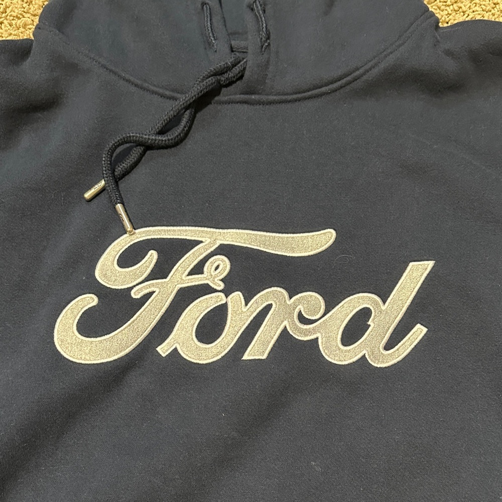 Ford Men's Black Crewneck Sweater with Gold Script Logo